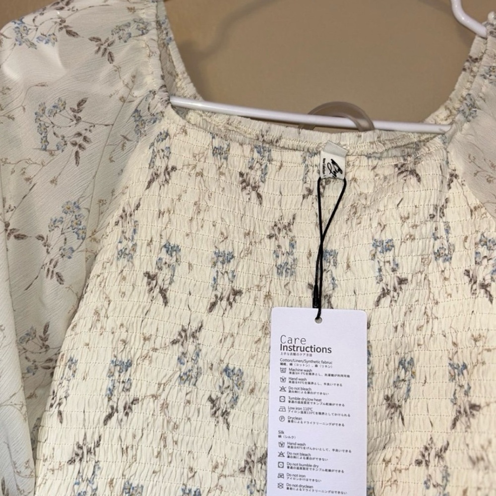 Womens White Blue Floral 2-Piece Set Off Shoulder Top + Skirt Cottagecore Boho S - Picture 4 of 12
